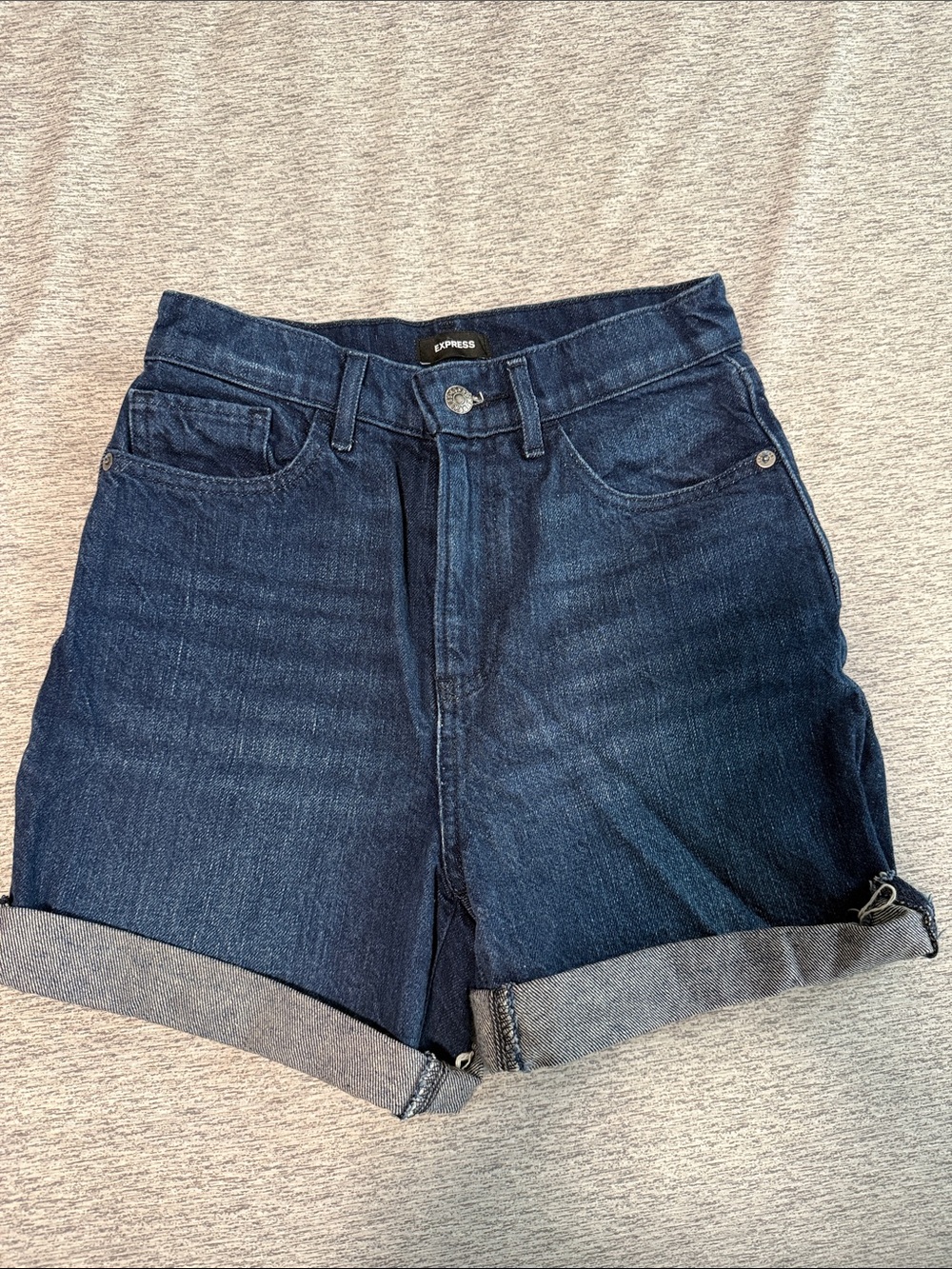 Express Dark Blue Cuffed High-Rise Denim Shorts